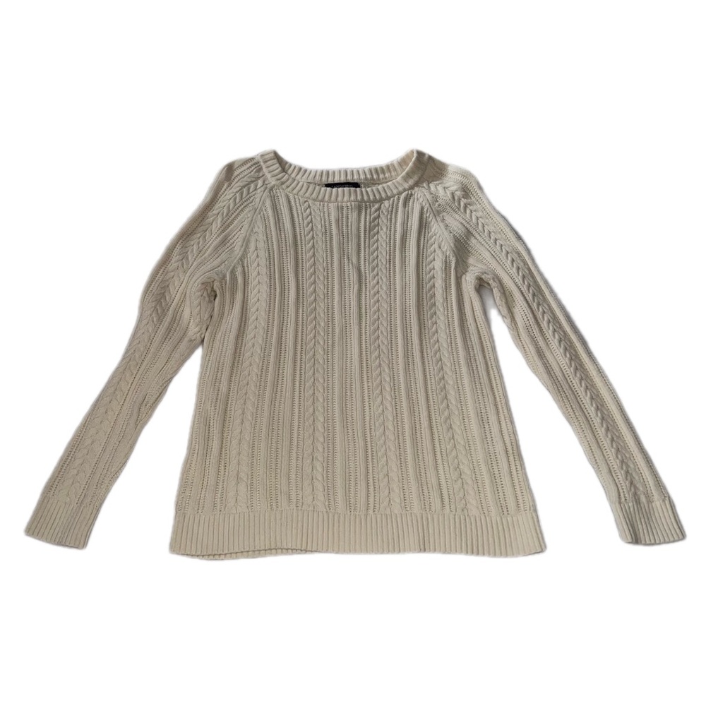 Lands' End Cream Cable Knit Sweater 100% cotton/baumwolle women’s size small